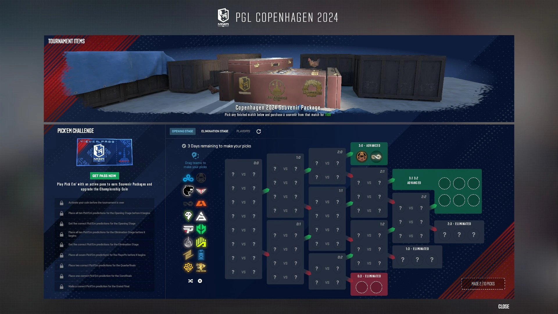 カウンターストライク2アップデート新しいメジャーハブ、ピックエムなどが追加されます