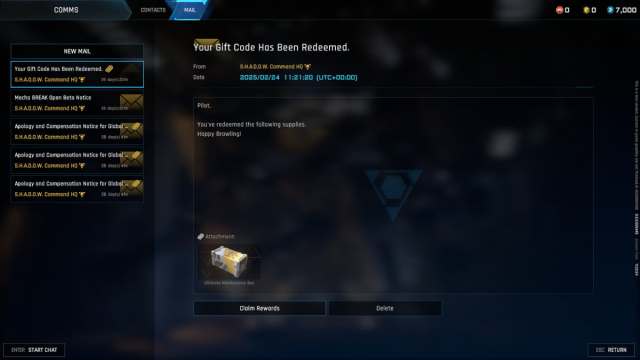 Mecha Breakでコードを請求して償還する方法