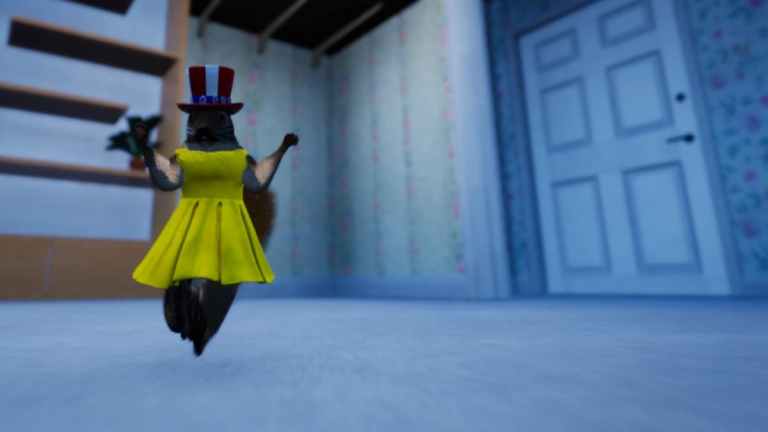 銃と一緒にリスのクックアウトパーティーで金色のドングリと衣服を見つける場所