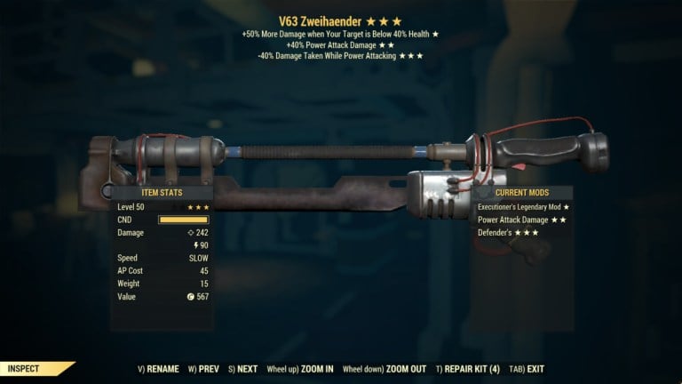 V63 Zweihander Fallout 76ガイド:どこで入手して最高のビルド
