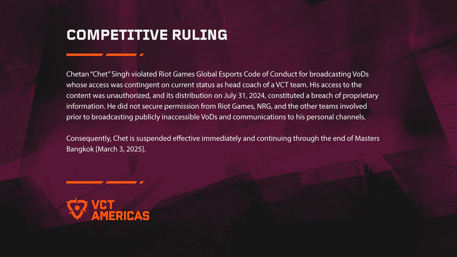 VCTからの6か月の停止後にCS2が戻ってきたことを検討しているNRG Valorant Coach Chet