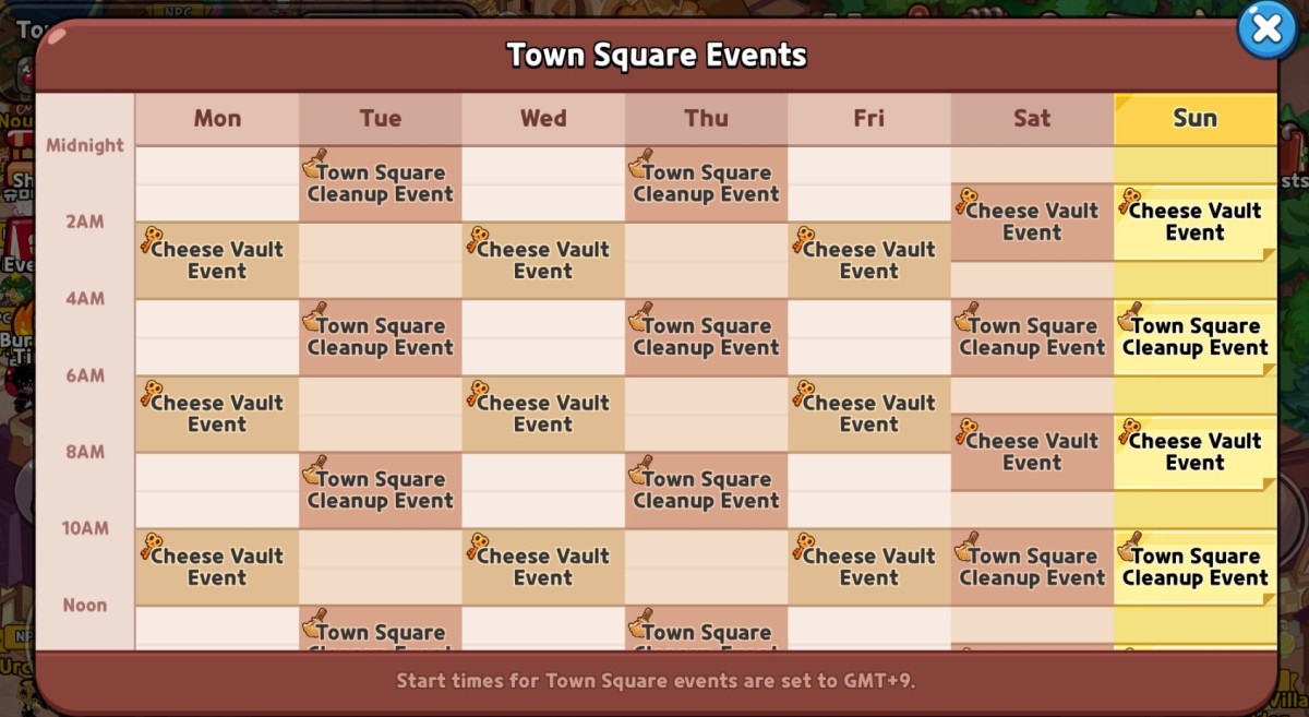 クッキーラン:キングダムタウンスクエアイベントスケジュールと時間