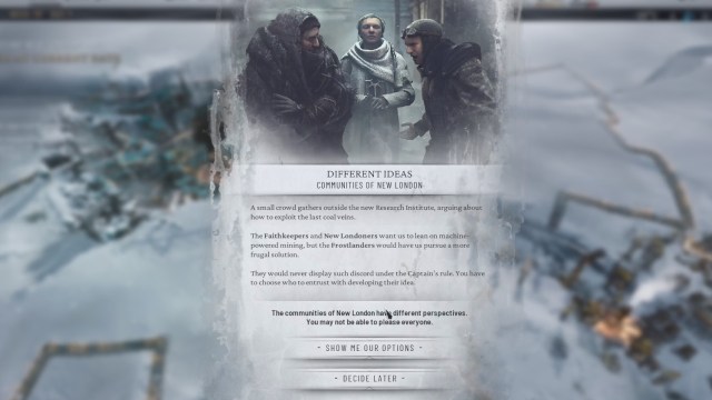 Frostpunk 2のニューロンドンの秩序または信仰を選ぶべきですか?