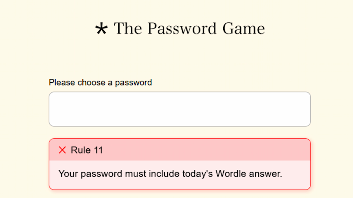パスワードゲームのルール11を打ち負かす方法