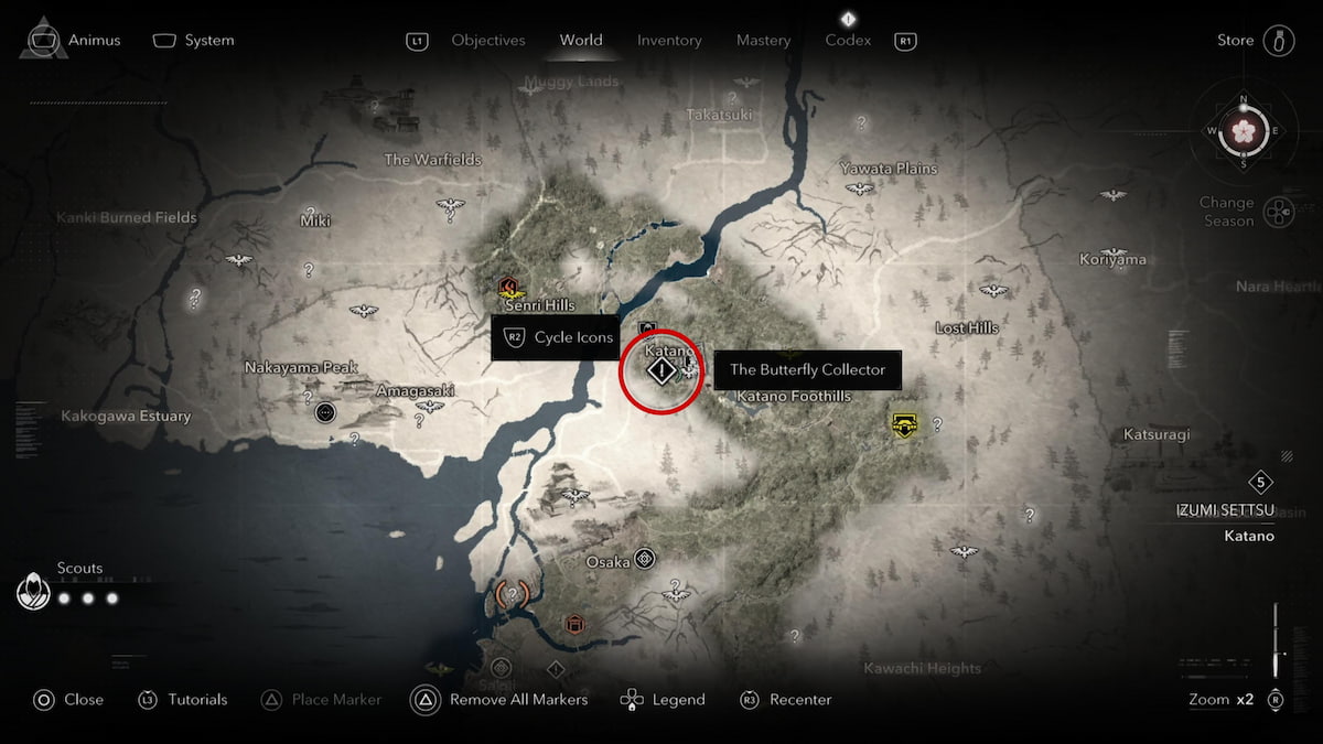 アサシンの信条の影：大阪の蝶をどうするか（すべて蝶の場所）