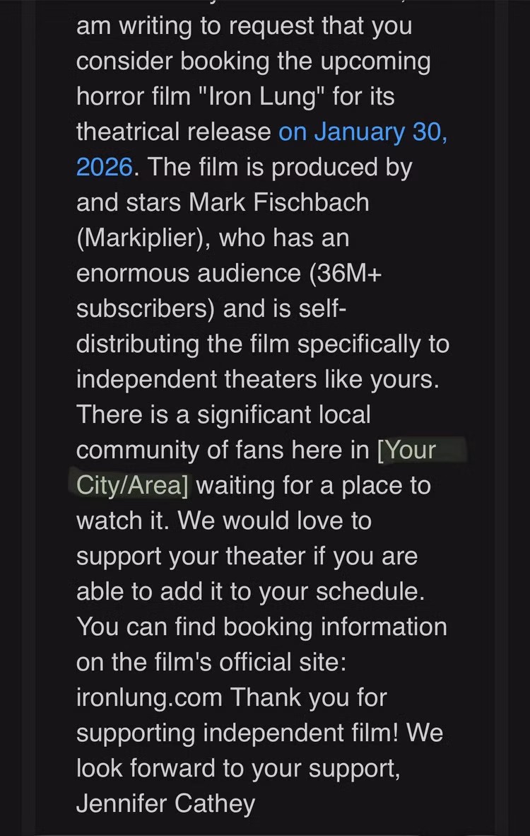 映画館、今後の Markiplier 映画「Iron Lung」の容疑者ボット キャンペーン